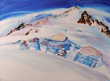 Photo of Suze Woolf painting of Sherman Peak on Mt Baker