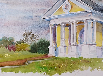Suze Woolf painting of Fort Lawton military building