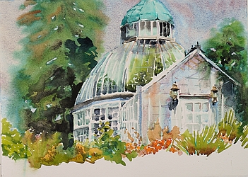 Suze Woolf painting of Seymour Conservatory Wright Park Tacoma