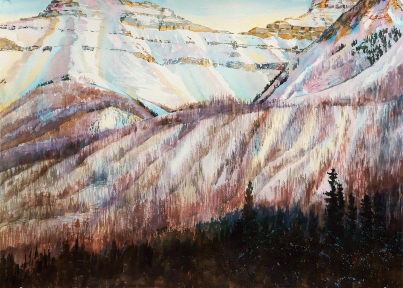 Vermillion Pass Burn is a large watercolor painting by Suze Woolf