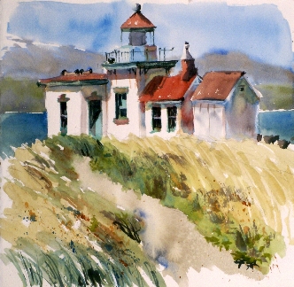 Discovery Park Lighthouse is a Suze Woolf watercolor painting.