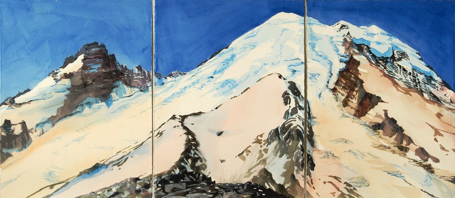 The View from Third Burroughs is a Suze Woolf watercolor painting of Mt. Rainier